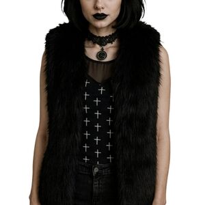 Scoop Black Faux Fur Vest